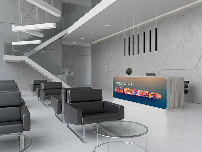 Interior of a hotel office lobby spa reception 3D illustration